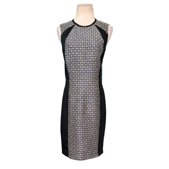 Yigal Azrouel Two Tone Jacquard Leather Scuba Paneled Pencil Dress size 6 - Picture 1 of 15
